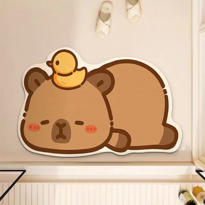 Cartoon Bear-Themed Plush Bath Mat