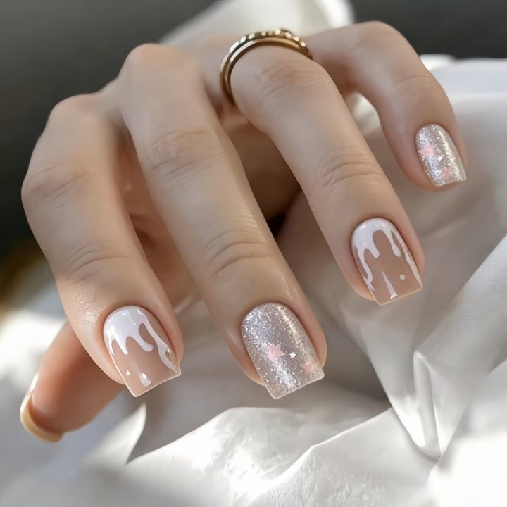 Glittering artificial nails with creative drop design Kalsten