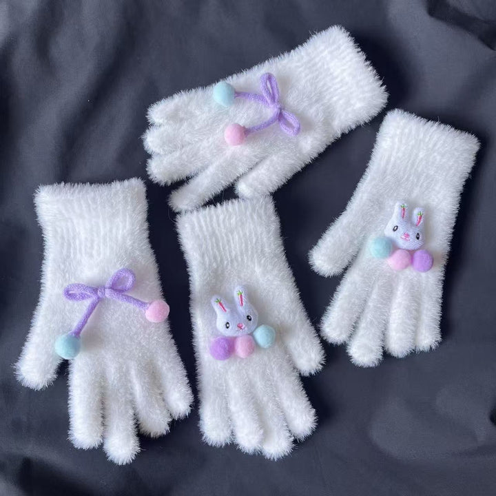Cute Plush Rabbit-Themed Fingerless Gloves Kalsten