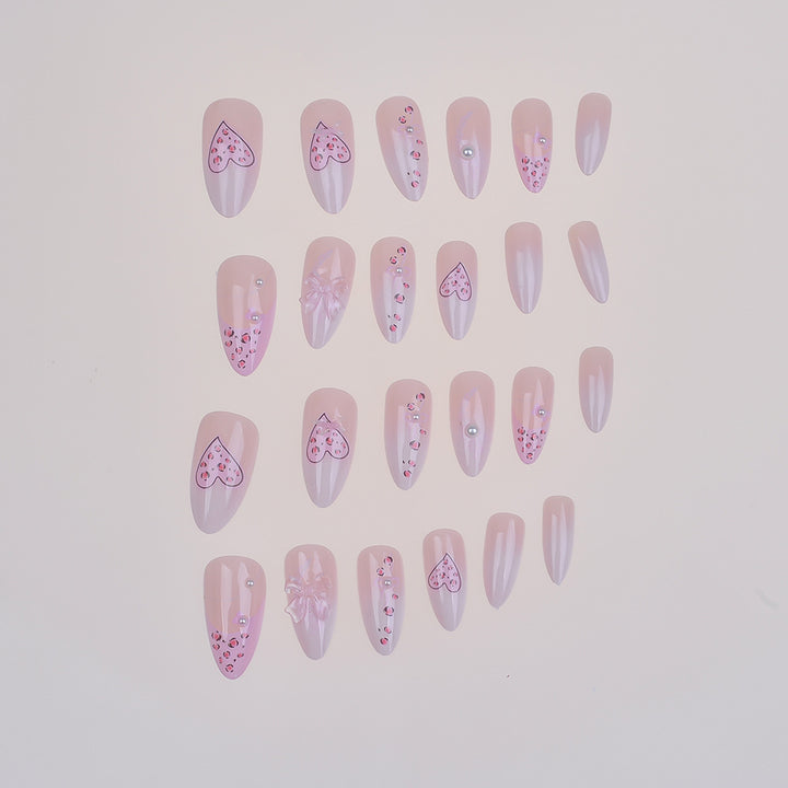 Artistic Heart-Embellished Press-On Nail Set Kalsten