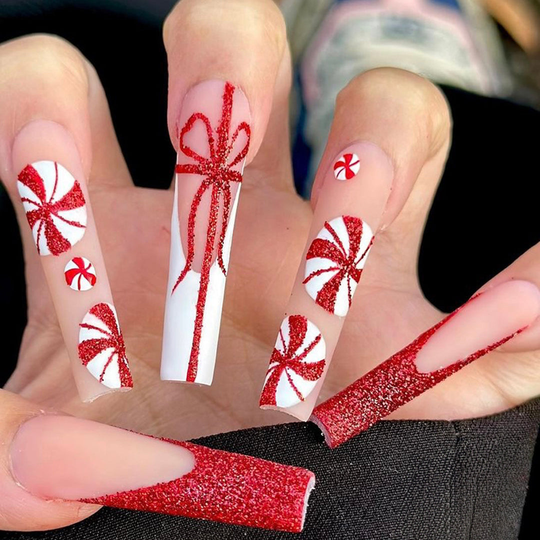 Festive Candy Cane Press-On Nail Art Kalsten