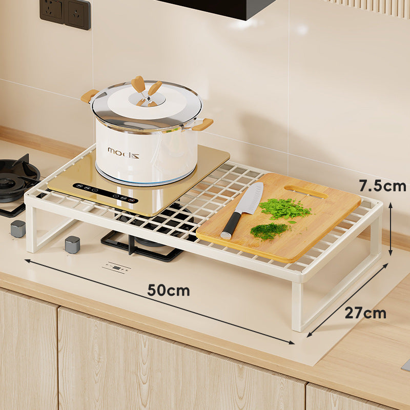 Elevated Stove Shelf Rack with Grid Top and Heat-Resistant Metal Frame