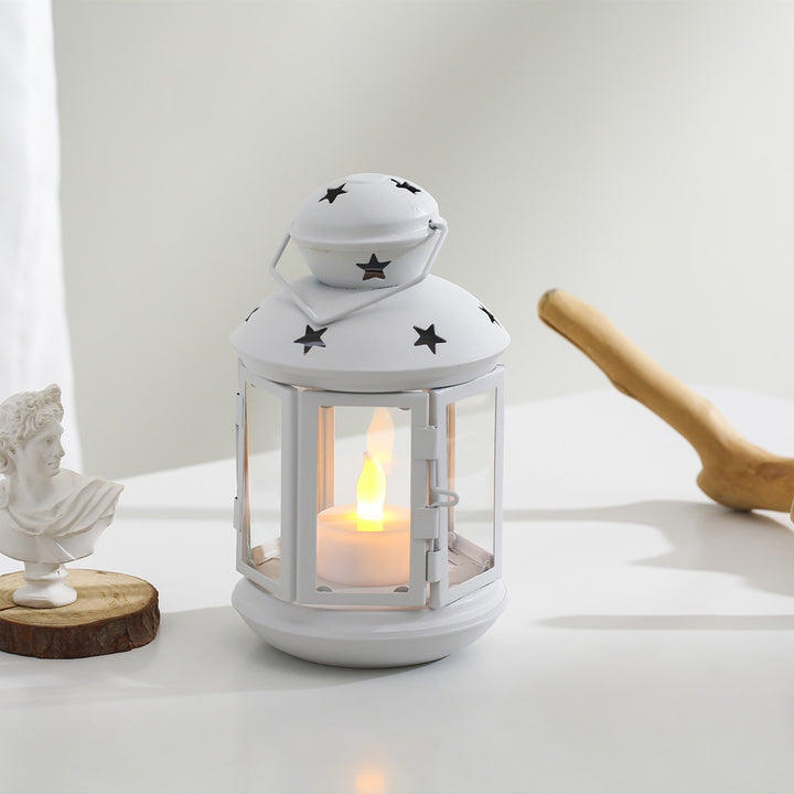 Decorative Star-Cut Glass Panel Metal Tea Light Lantern Kalsten