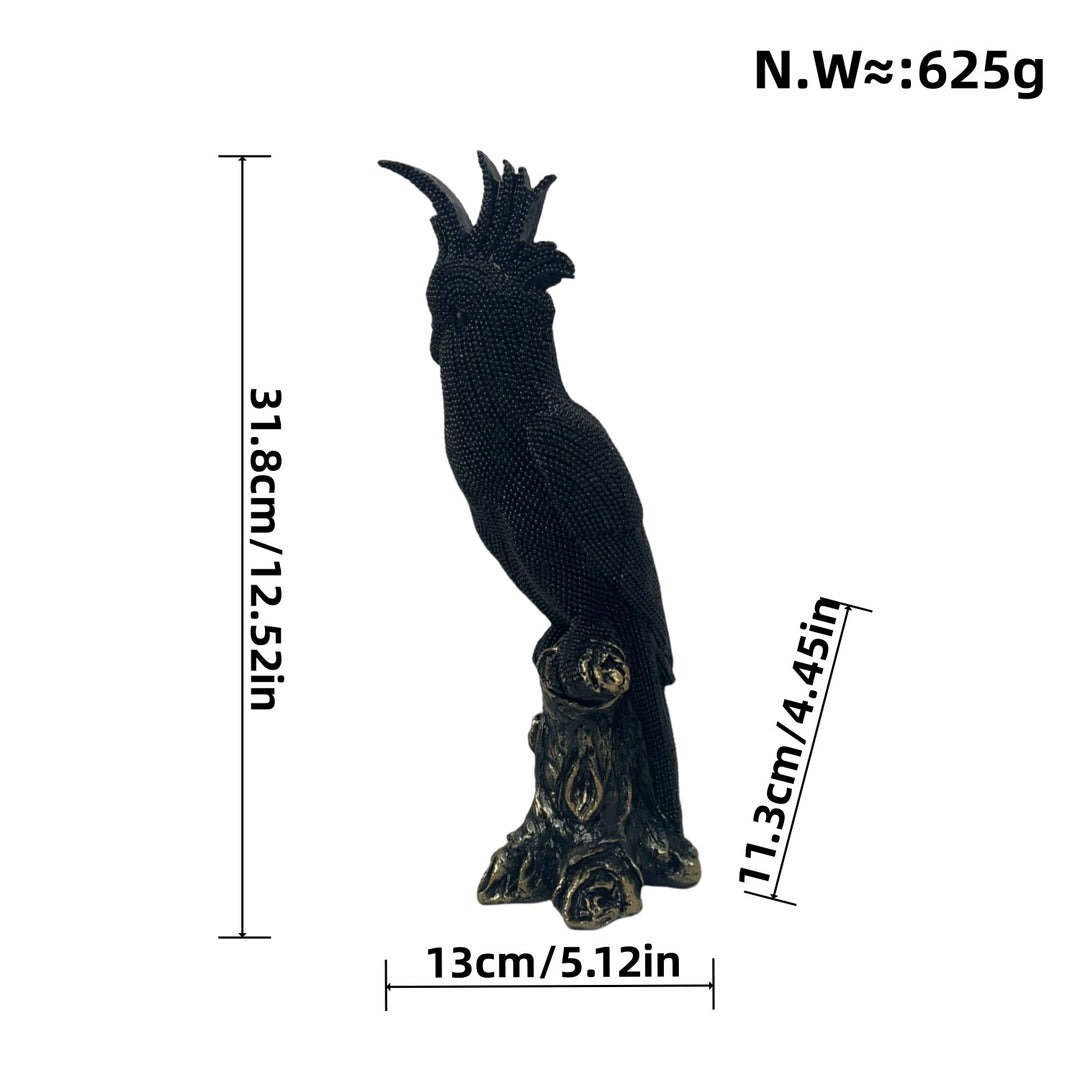 Shiny parrot figure on tree stump Kalsten