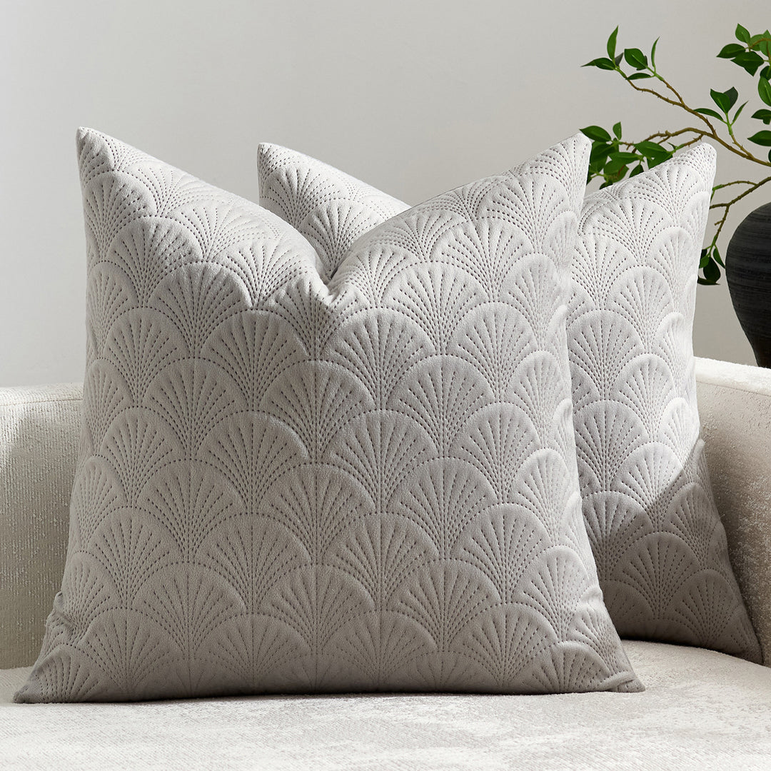 Embroidered Scallop-Pattern Cotton Decorative Throw Pillow Cover