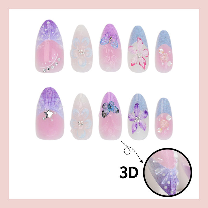 Artificial nail set with elegant flower and butterfly decorations Kalsten