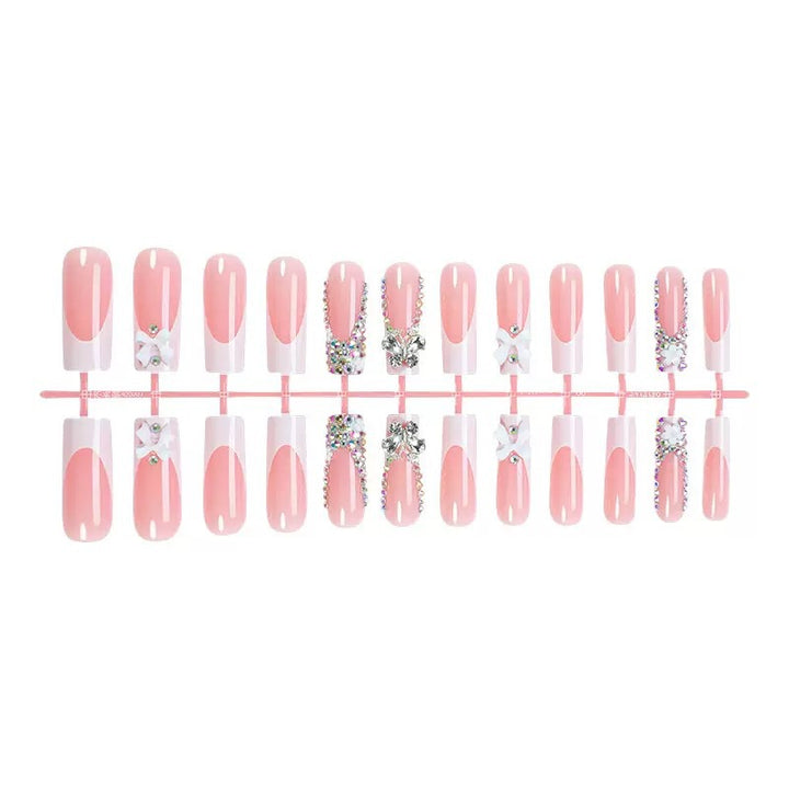 Artificial nail set with shimmering rhinestone decorations and floral design Kalsten