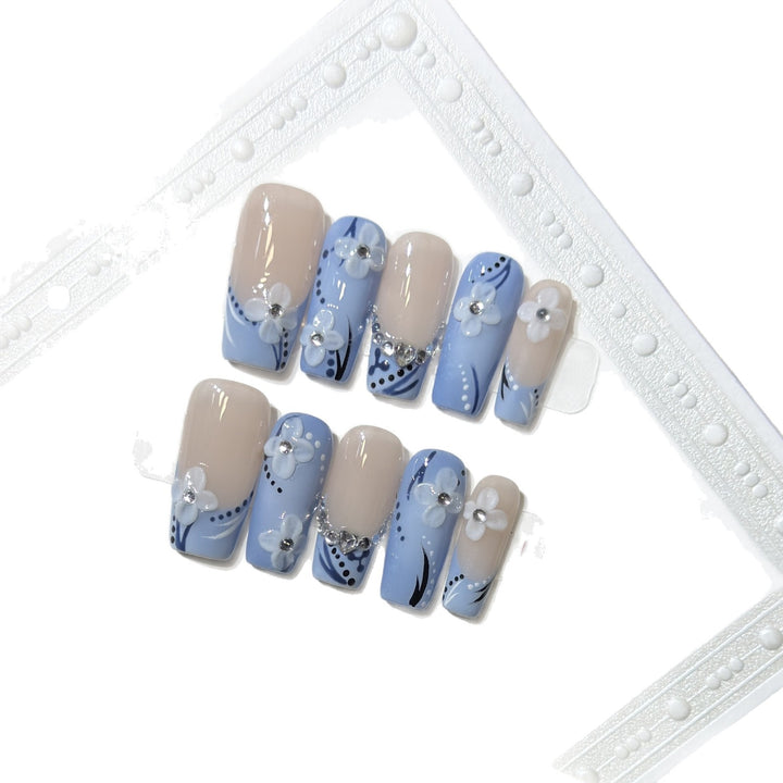 Decorative Press-On Nail Art Set with Floral and Gemstone Details Kalsten