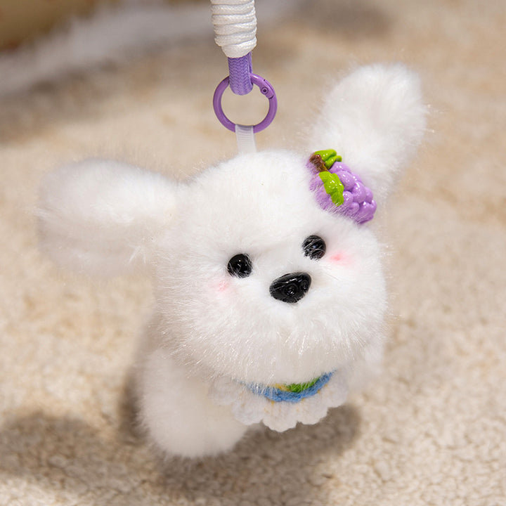 Fluffy Bunny Bag Charm Keychain with Faux-Fur Plush Body and Decorative Resin Accent Kalsten