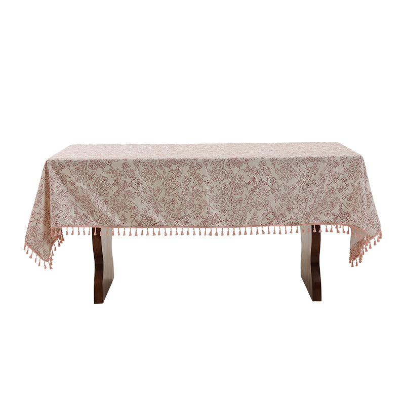 Tablecloth made of cotton blend fabric with floral jacquard look and tassel trim Kalsten