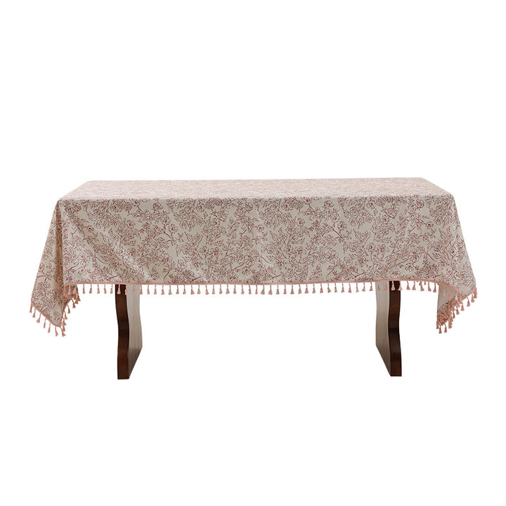 Tablecloth made of cotton blend fabric with floral jacquard look and tassel trim Kalsten