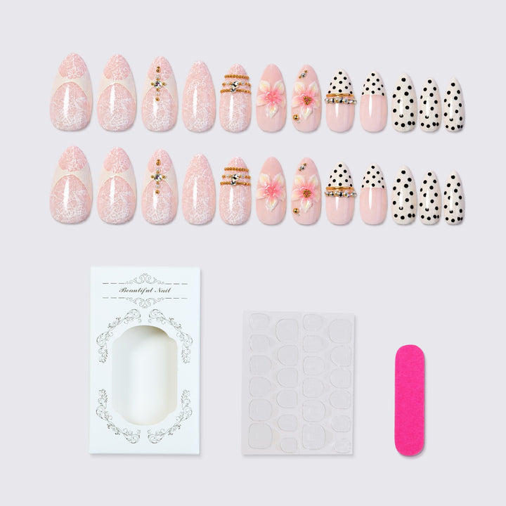 Artificial nail set with floral and glittering accents Kalsten