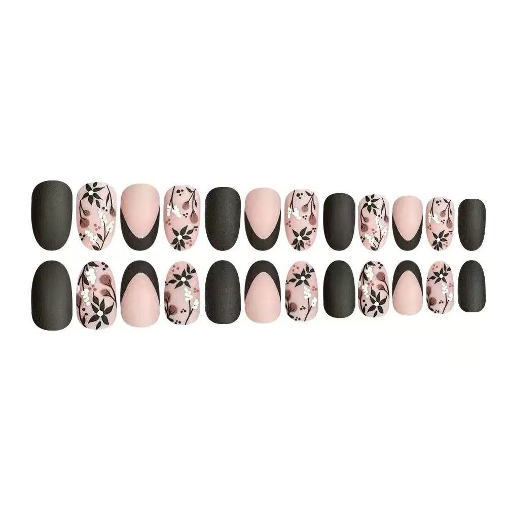 Artificial Nail Set with Elegant Floral Accents and Stylish Shine Kalsten
