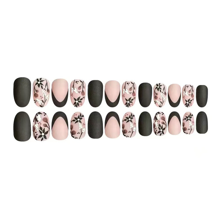 Artificial Nail Set with Elegant Floral Accents and Stylish Shine Kalsten