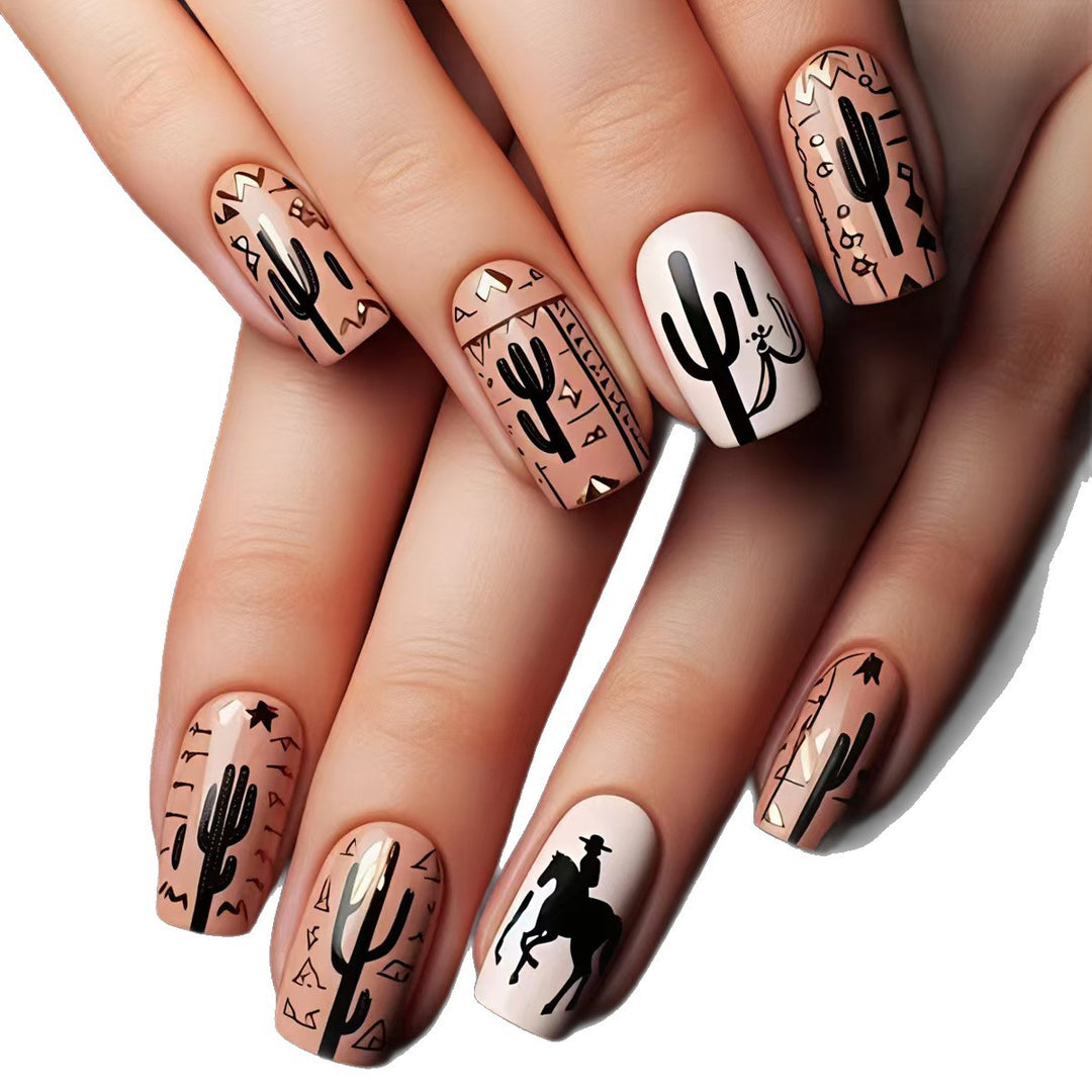 Artificial nail design with geometric desert motif Kalsten