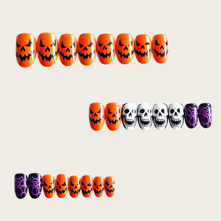 Halloween Artificial Nails in Creative Pumpkin and Skull Design Kalsten