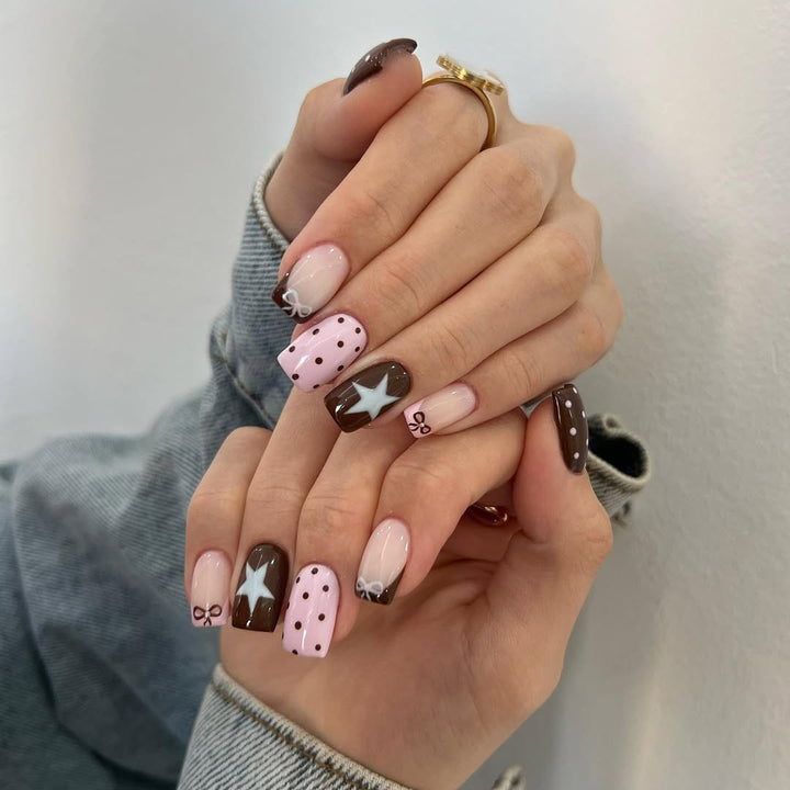 Artificial nail set with playful motifs and high-quality decorations Kalsten
