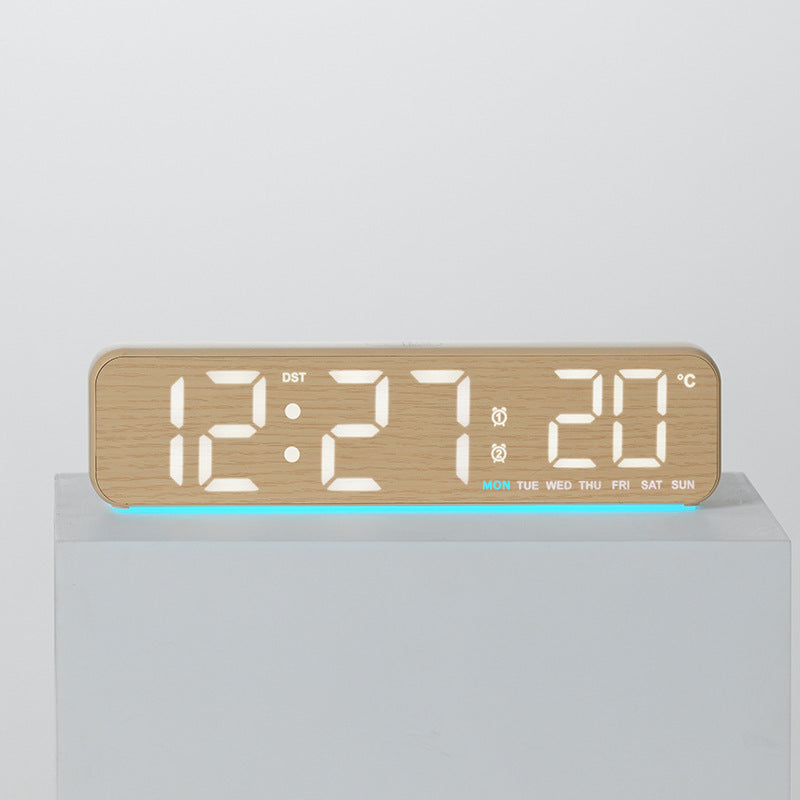 Digital wooden alarm clock with temperature and day of the week display Kalsten