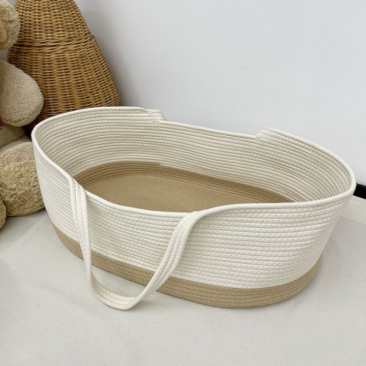 Large Quilted Cotton Rope Storage Basket with Carry Handles