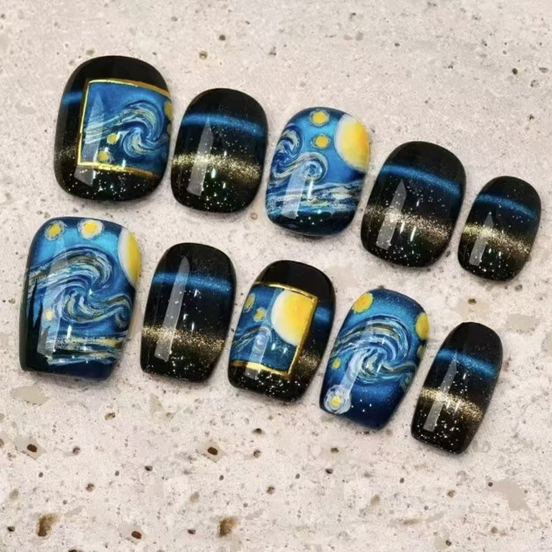 Artistic Starry Night Press-On Nail Art Kalsten