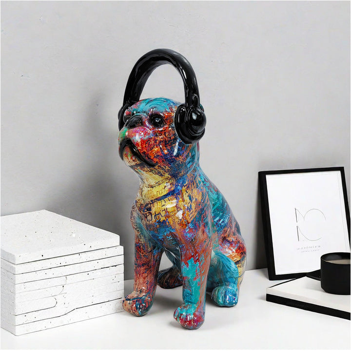 Creative Bulldog Sculpture with Headphones Kalsten