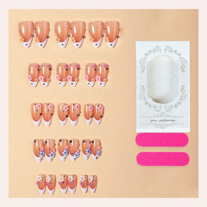 Decorative Press-On Nail Set with Floral Embellishments kalsten