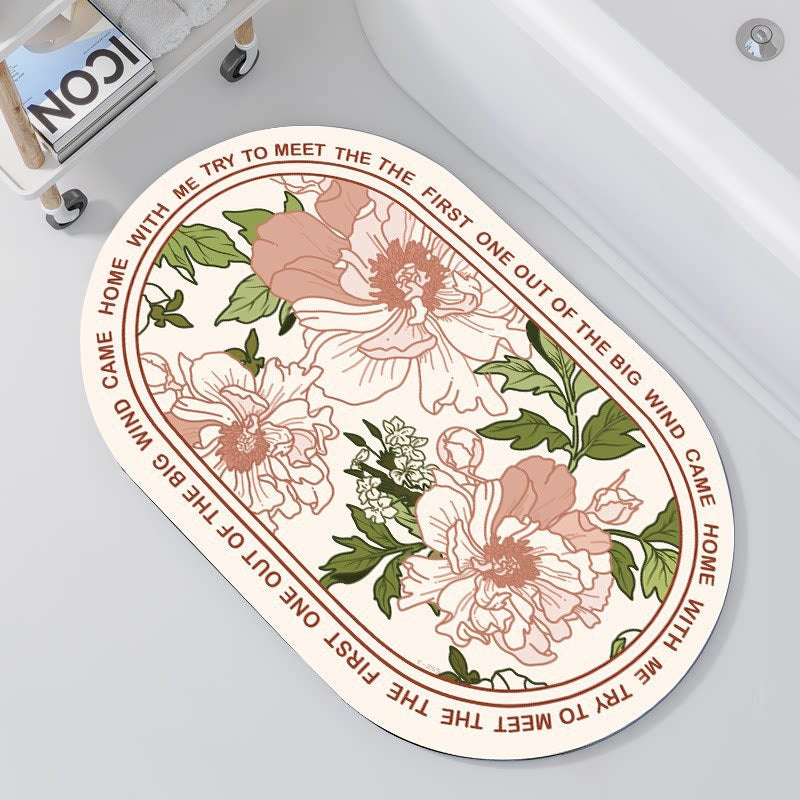 Oval Floral Design Bath Mat