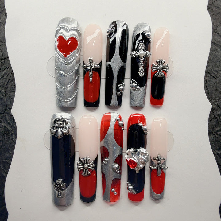 Gothic-Inspired 3D Decorative Press-On Nail Set