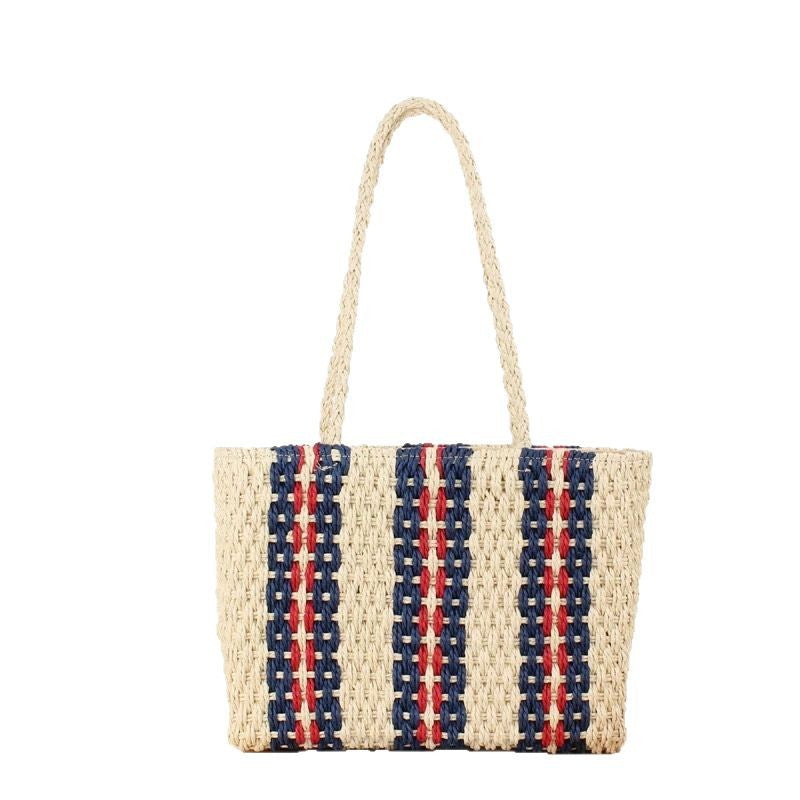 Tote bag made of naturally woven material with geometric pattern Kalsten