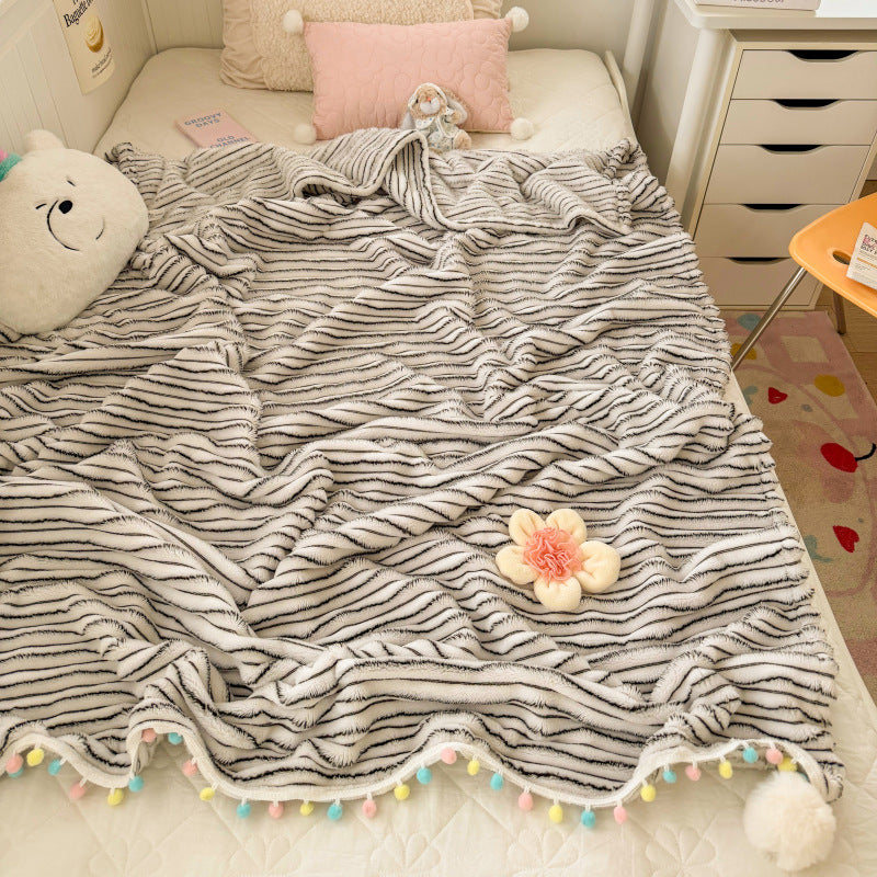 Textured Pom-Pom Throw Blanket