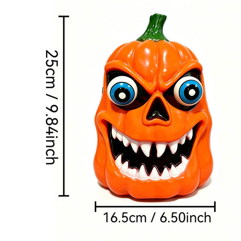 Scary Halloween pumpkin decoration figure with candy compartment, LED eyes and distinctive spooky face