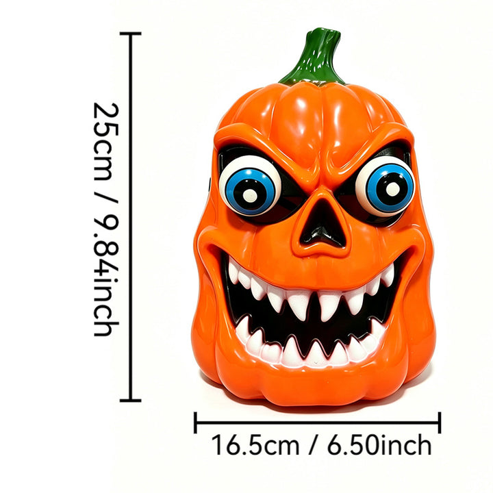 Scary Halloween pumpkin decoration figure with candy compartment, LED eyes and distinctive spooky face