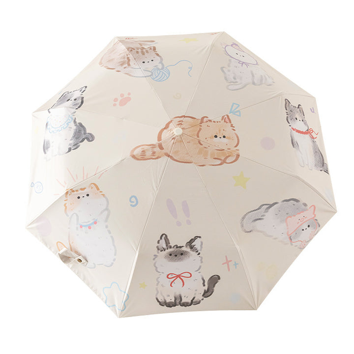 Women Folding Umbrella with Lovely Animal Illustrations Kalsten