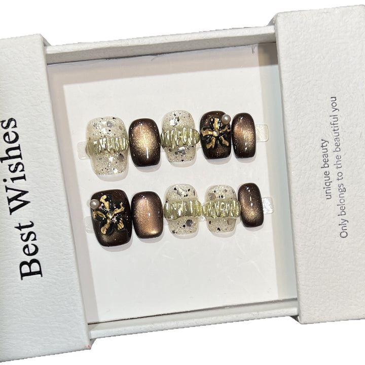 Decorative Press-On Nail Art Set with Chic Textured Accents Kalsten