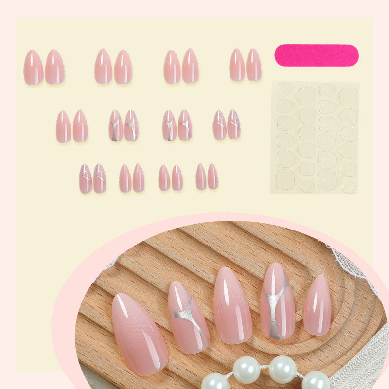 Elegant Press-On Nail Set with Artistic Silver Accents Kalsten