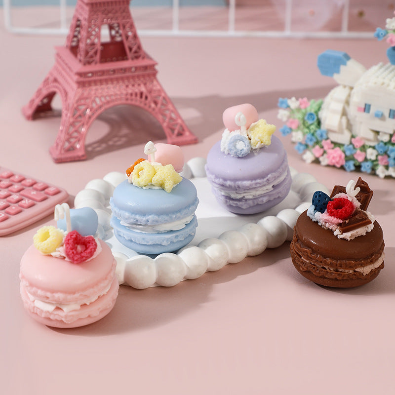 Mini Macaron Sculptural Scented Decorative Candle with Whipped Cream Topper