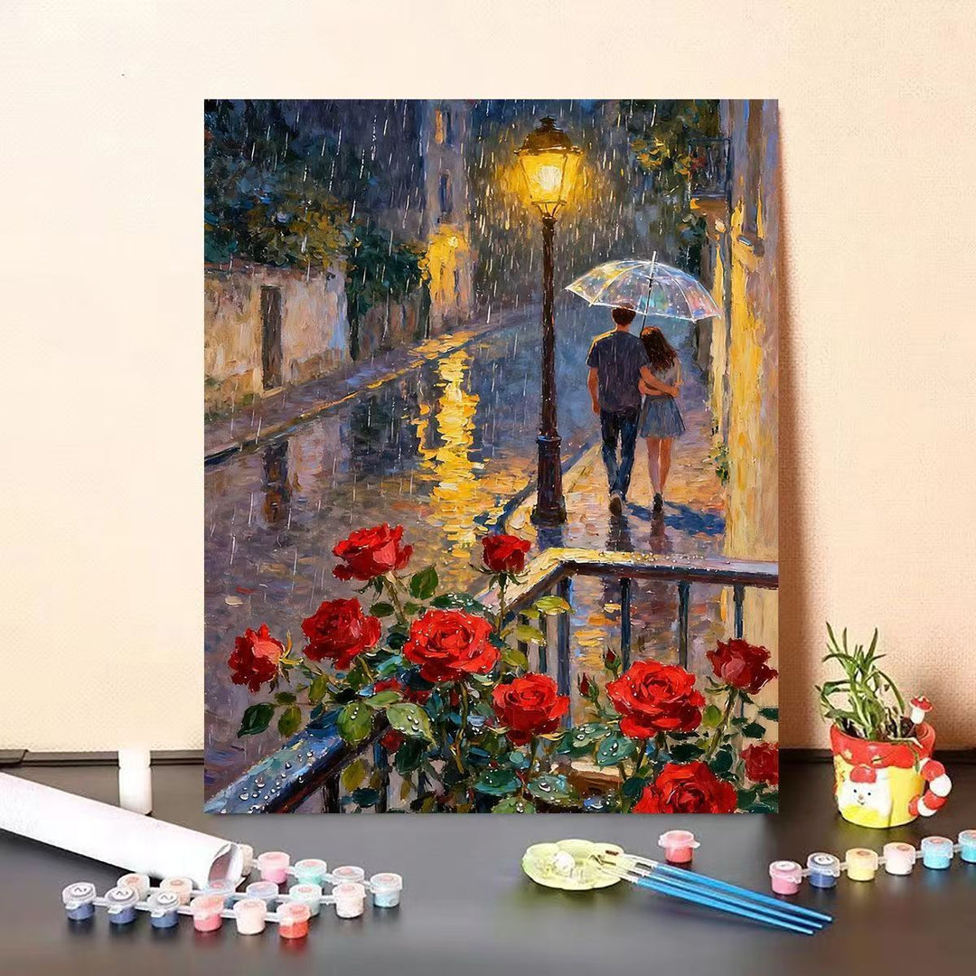 Romantic Rainy Street Scene Paint by Numbers Kit Kalsten
