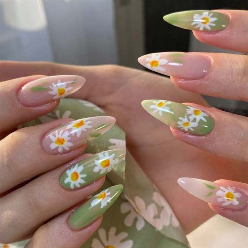 Floral Pointed Press-On Nails