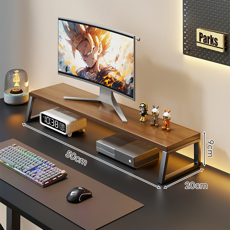 Wooden Monitor Riser with Metal Frame Elevated Desktop Shelf