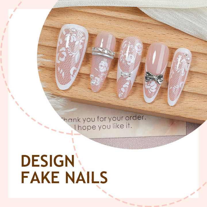 Artificial nail set with romantic floral design and sparkling accents Kalsten
