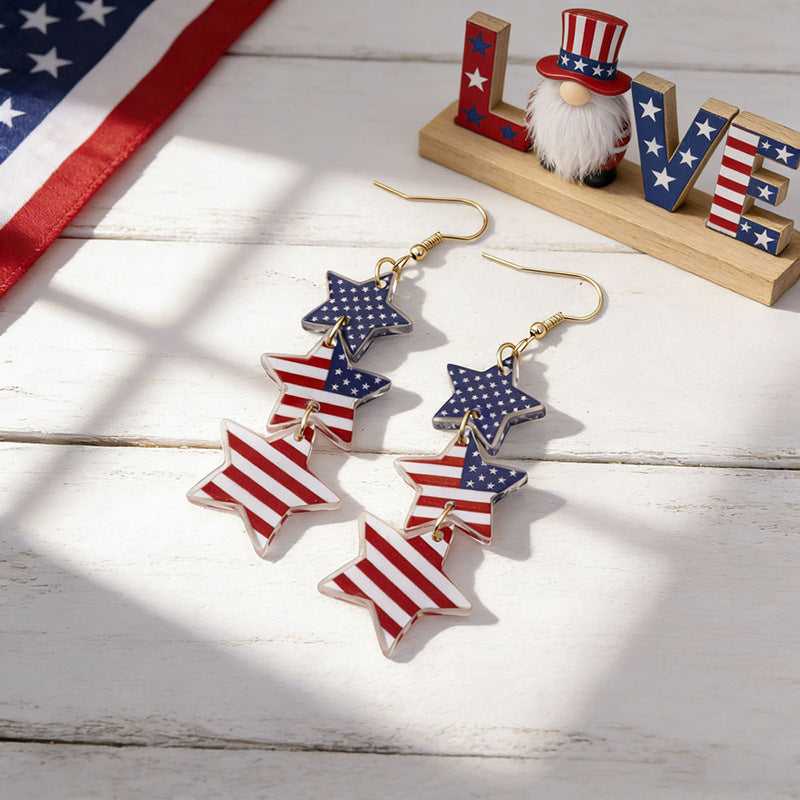 Women's acrylic statement earrings long pendant bow motif with patriotic print Kalsten