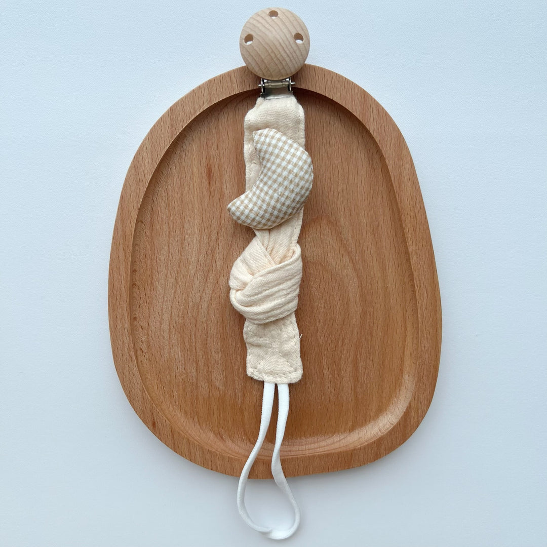 Pacifier and Comforter Clip with Wooden Safety Clasp