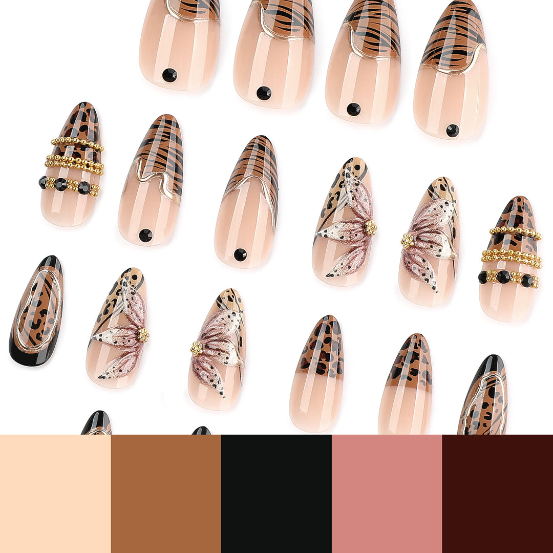 Artful stiletto nail with floral accents and gold embellishments Kalsten