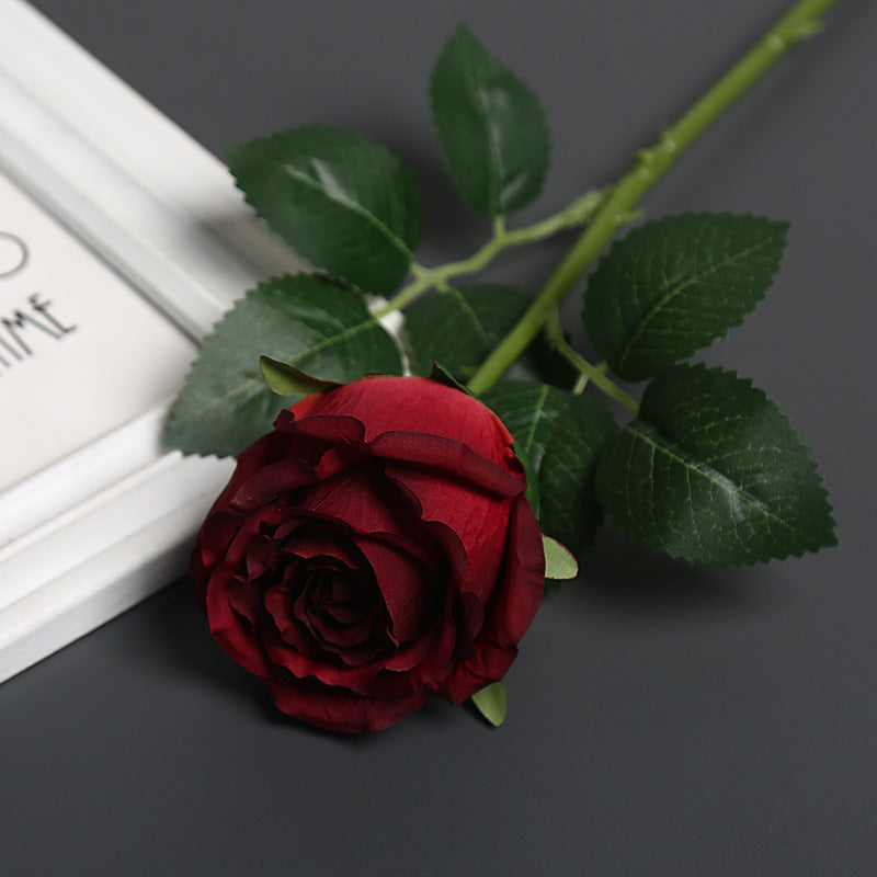 Realistic Silk Rose with Greenery