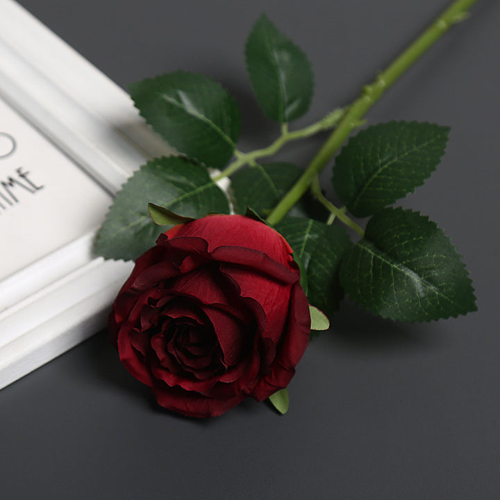 Realistic Silk Rose with Greenery