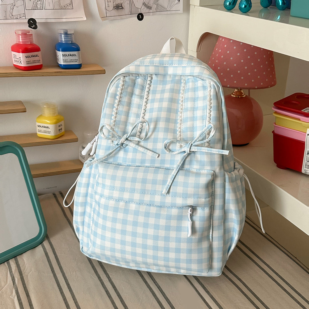 Stylish Gingham Print School Backpack Kalsten