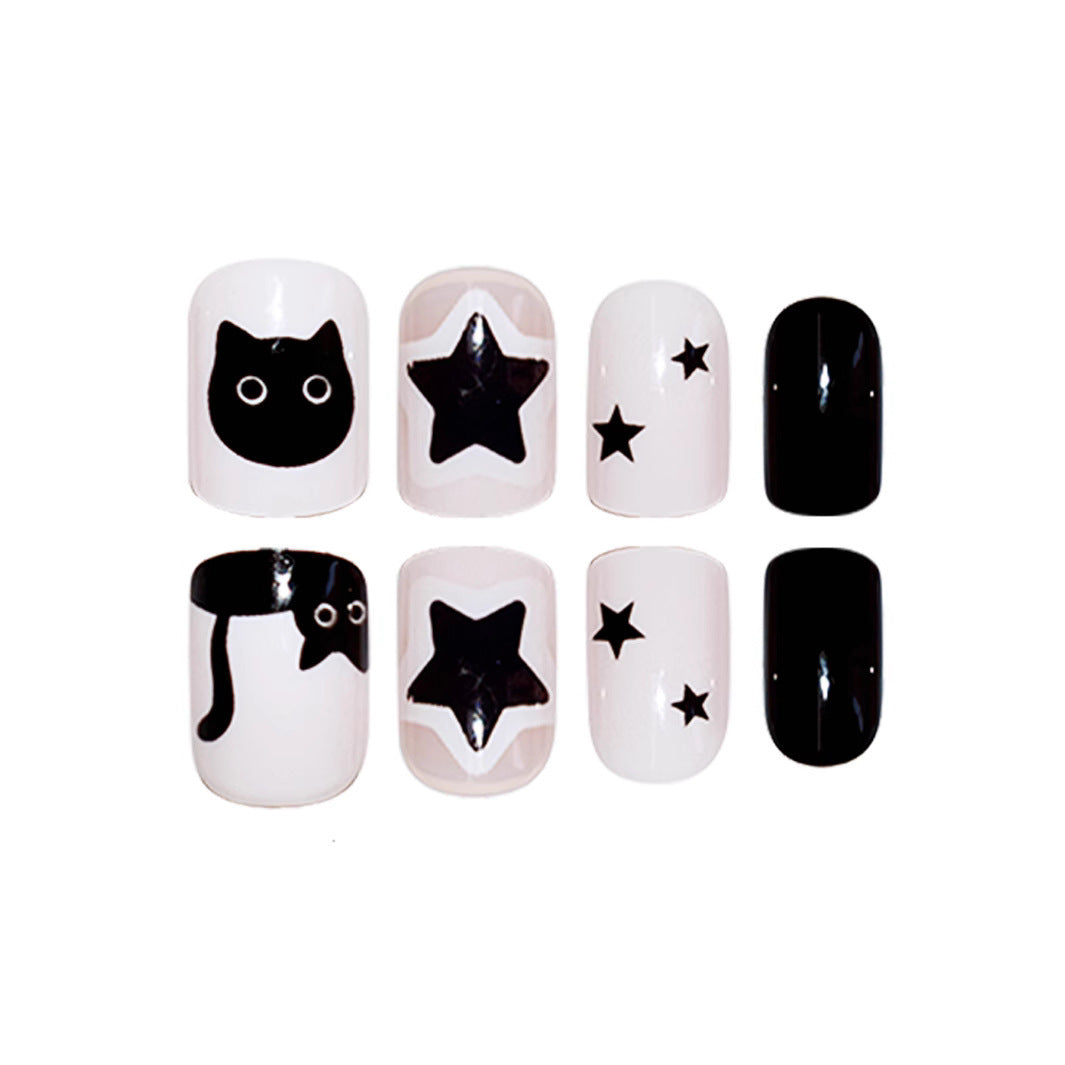 Playful Cat and Star-Themed Press-On Nail Art Extensions Kalsten