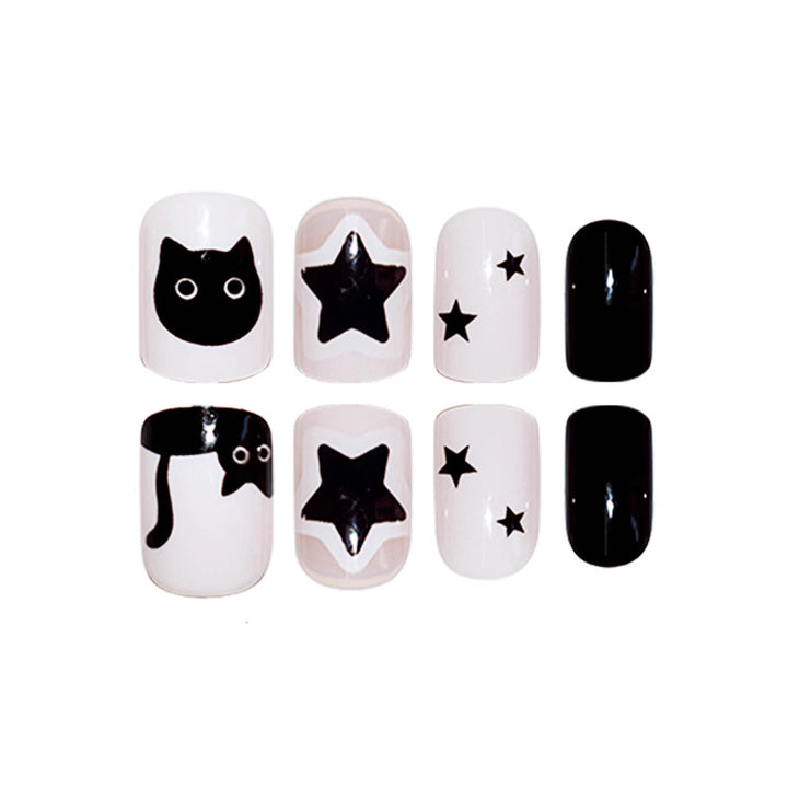 Playful Cat and Star-Themed Press-On Nail Art Extensions Kalsten