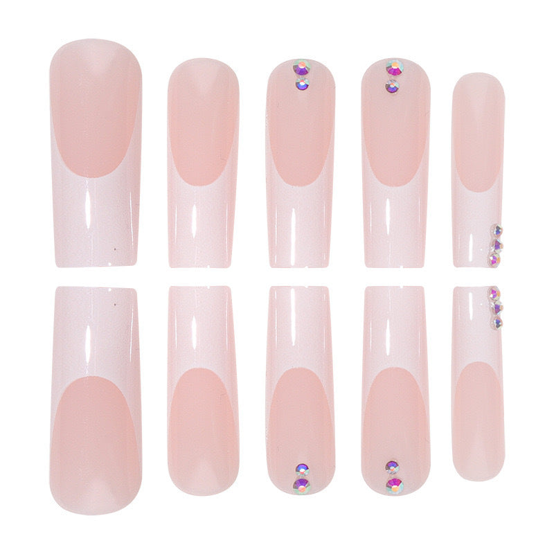 Nail set with elegant French tips and sparkling rhinestone embellishments Kalsten