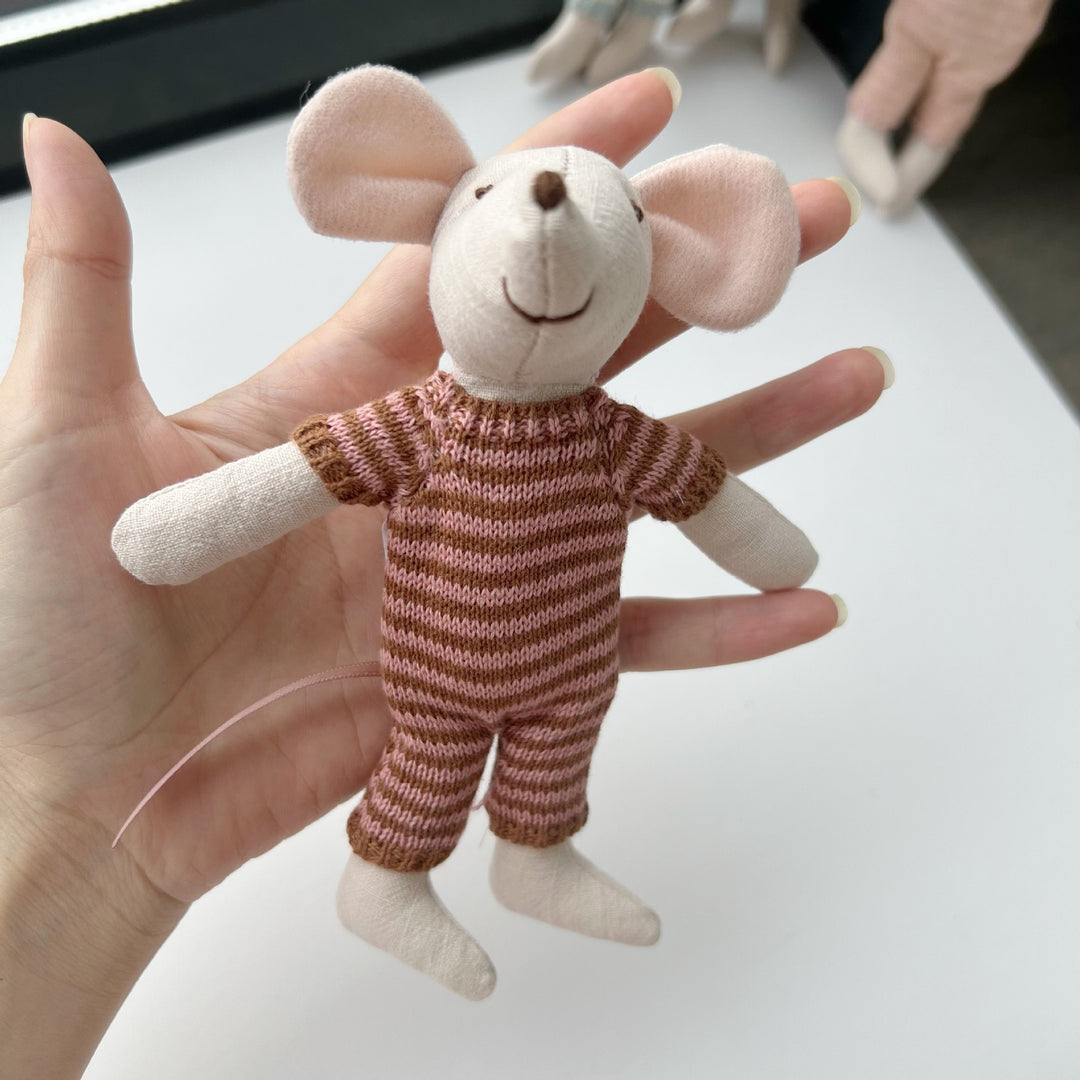 Handmade Linen Long-Limbed Bunny Doll with Embroidered Carrot Overalls